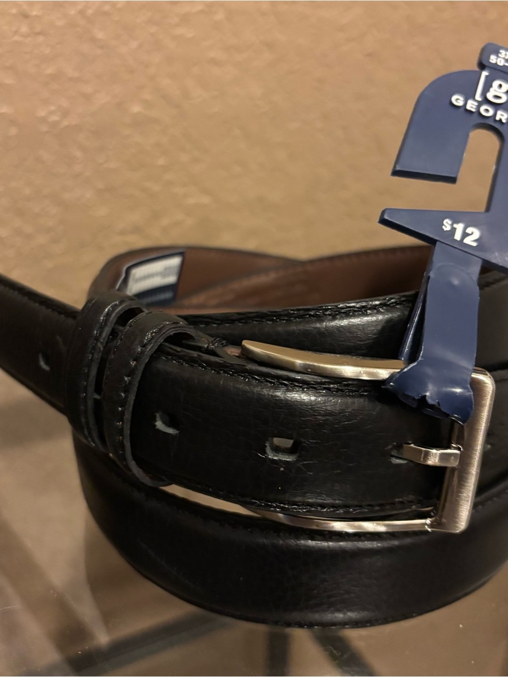 George Black Men's Leather Casual Dress Belt with Silver Buckle, Size 50/52